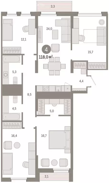 3-комнатная квартира: Екатеринбург, улица Пехотинцев, 2Г (118.8 м) - Фото 1