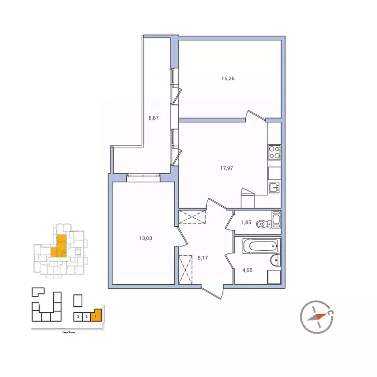 2-к кв. Ленинградская область, Гатчина ул. Чехова, 41к1 (66.7 м) - Фото 0