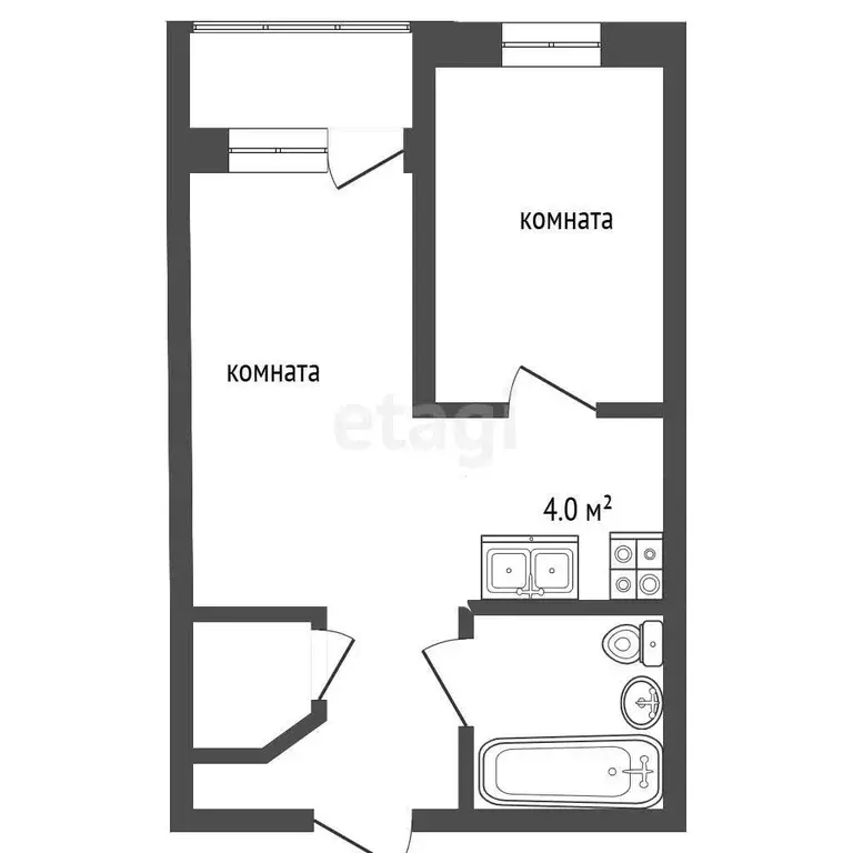 Квартира, 2 комнаты, 46.4 м - Фото 1