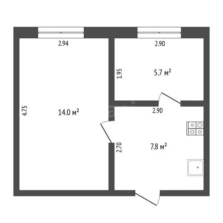 2-комнатная квартира: село Каскара, Садовая улица, 23 (27.8 м) - Фото 1