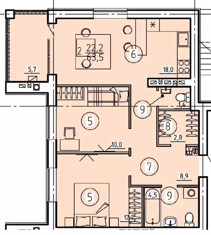 2-к кв. брянская область, брянск ул. некрасова, 20 (63.5 м) - Фото 1