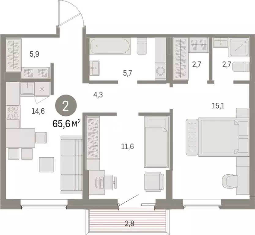 2-комнатная квартира: Курган, жилой район Центральный, ЖК Дом Кино ... - Фото 2