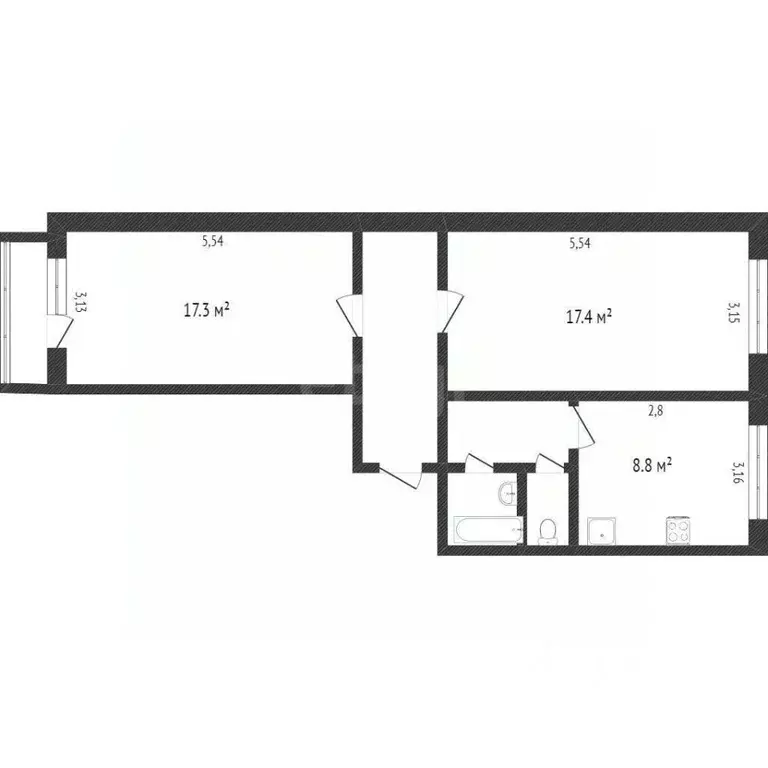2-к кв. Белгородская область, Белгород ул. Буденного, 3 (45.0 м) - Фото 2