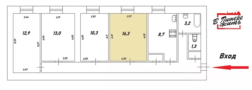Комната Санкт-Петербург пер. Климов, 5 (16.3 м) - Фото 2