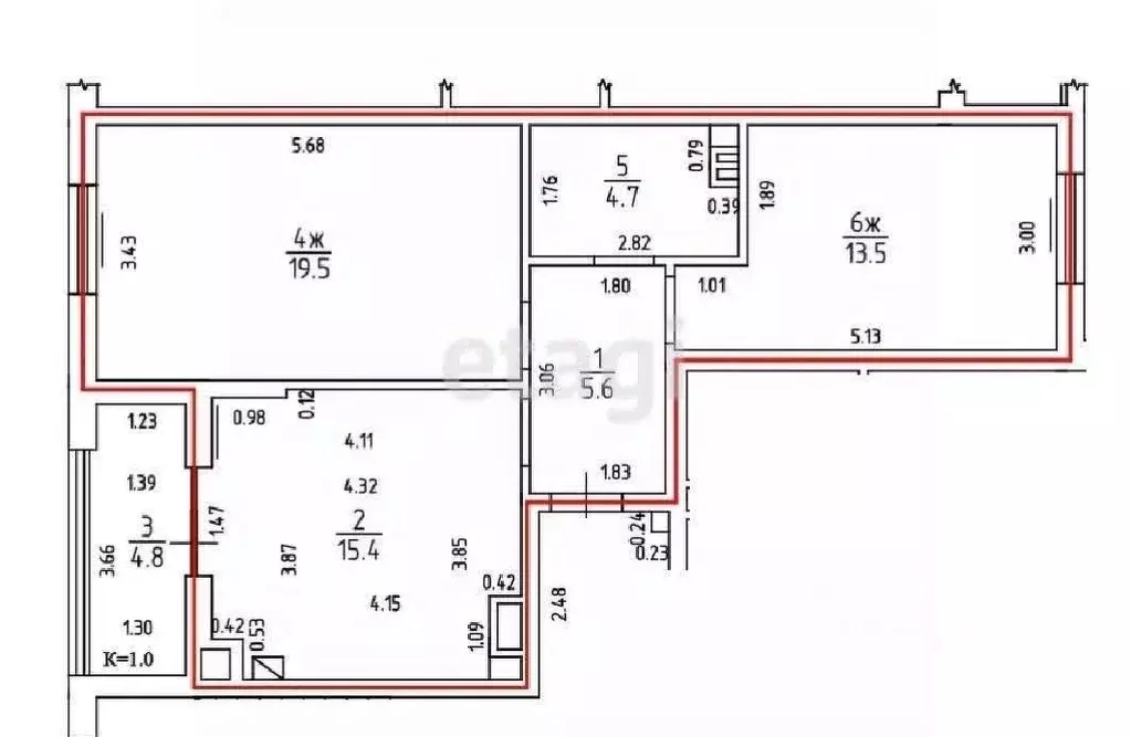 2-к кв. Калининградская область, Калининград Мирная ул., 1к4 (61.1 м) - Фото 2