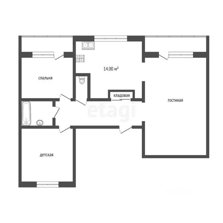 3-к кв. Ханты-Мансийский АО, Сургут Югорская ул., 32 (82.2 м) - Фото 1