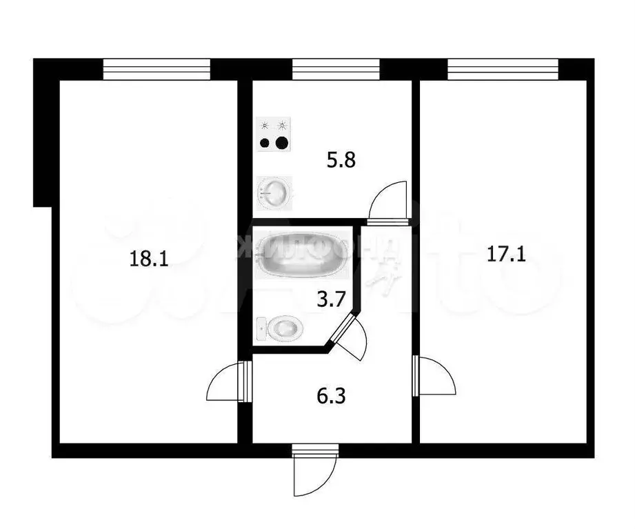 2-к. квартира, 51 м, 1/5 эт. - Фото 0