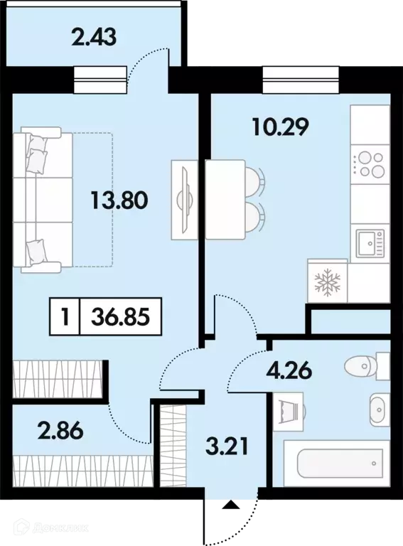 Продаётся 1-к квартира, 36.85 м - Фото 0