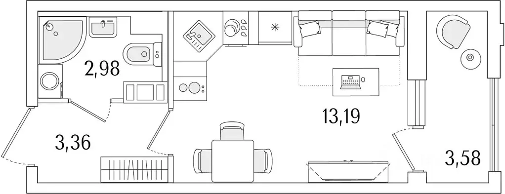 Студия Санкт-Петербург ул. Фучика, 12к2Г1 (21.32 м) - Фото 0