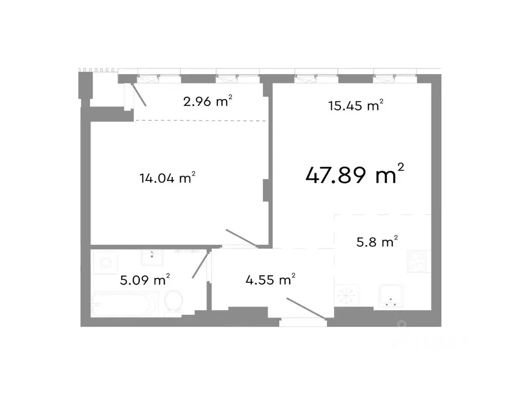 1-к кв. Челябинская область, Челябинск ул. Худякова, 18/2 (47.89 м) - Фото 0