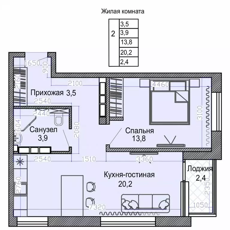 2-комнатная квартира: Владивосток, Первореченский район (50.9 м) - Фото 1