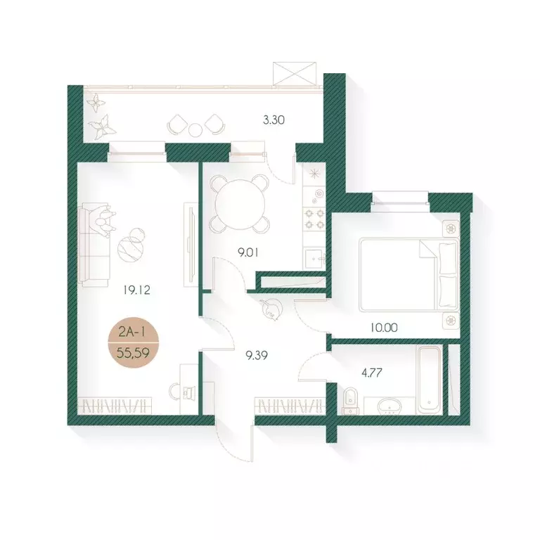 2-к кв. Татарстан, Казань ул. Родины, 20 (55.0 м) - Фото 1