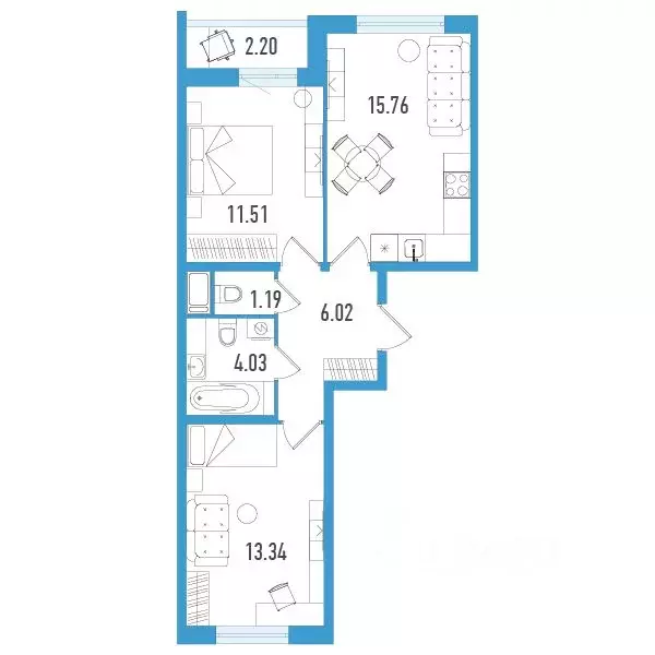 2-к кв. Санкт-Петербург ул. Маршала Казакова, 62к1 (52.51 м) - Фото 0