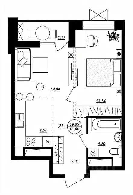 2-к кв. Хабаровский край, Хабаровск ул. Демьяна Бедного (41.44 м) - Фото 1