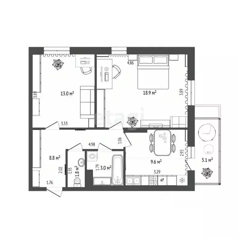 2-к кв. Тюменская область, Тюмень Профсоюзная ул., 49 (55.1 м) - Фото 2