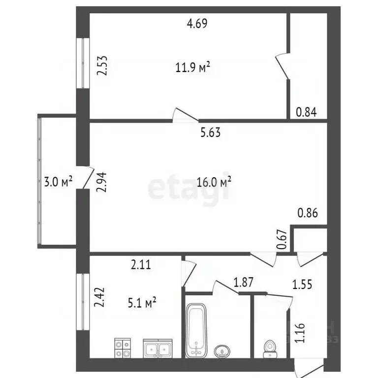 2-к кв. Санкт-Петербург ул. Ленсовета, 93 (43.4 м) - Фото 1