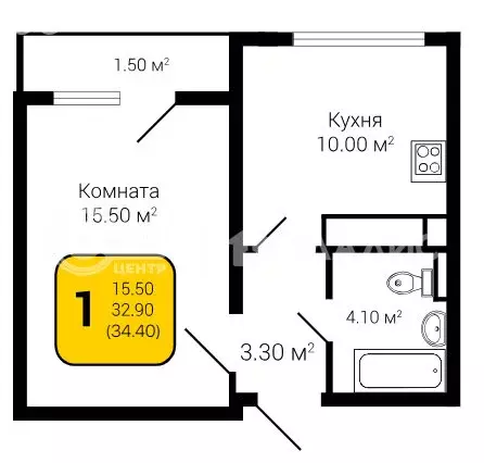 1-комнатная квартира: Воронеж, улица Шишкова, 140Б/23 (34.4 м) - Фото 0