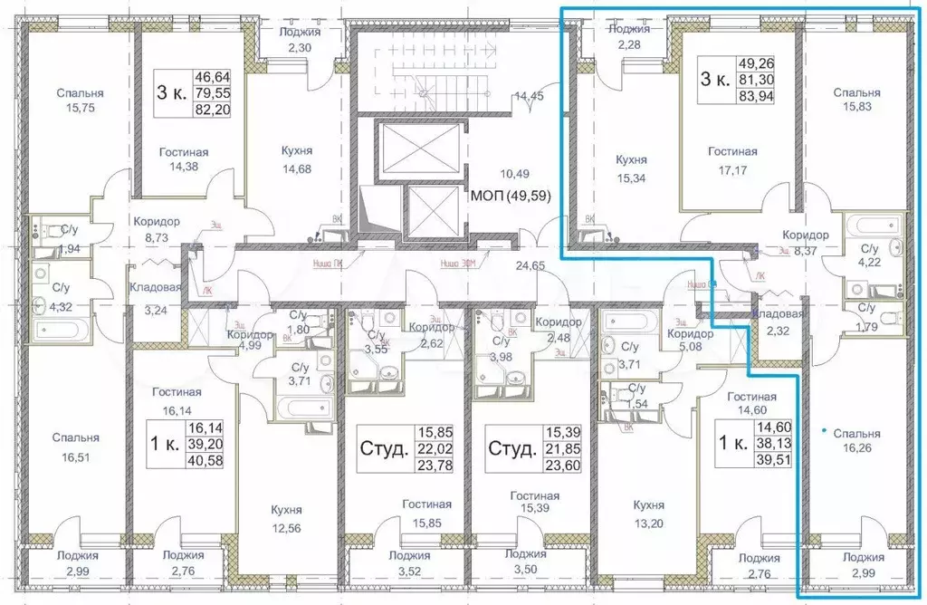 3-к. квартира, 81 м, 7/9 эт. - Фото 1