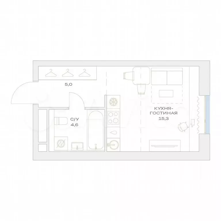 Квартира-студия, 24,9 м, 12/23 эт. - Фото 0