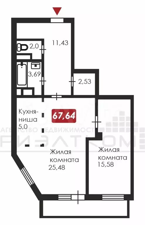 1-к. квартира, 68 м, 11/14 эт. - Фото 0