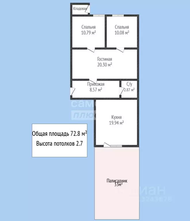 3-к кв. Дагестан, Махачкала просп. Гамидова, 7к3 (72.8 м) - Фото 2