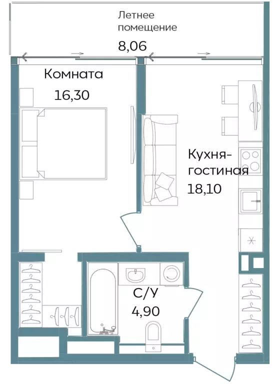 1-к квартира, 47.36 м - Фото 0
