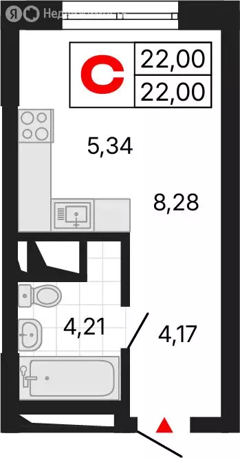 Квартира-студия: Екатеринбург, Комсомольская улица, 72А (22 м) - Фото 2