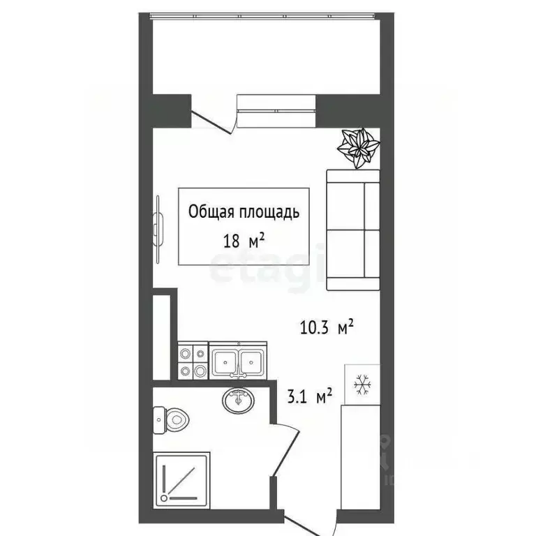 Студия Новосибирская область, Новосибирск Спортивная ул., 35 (18.0 м) - Фото 1
