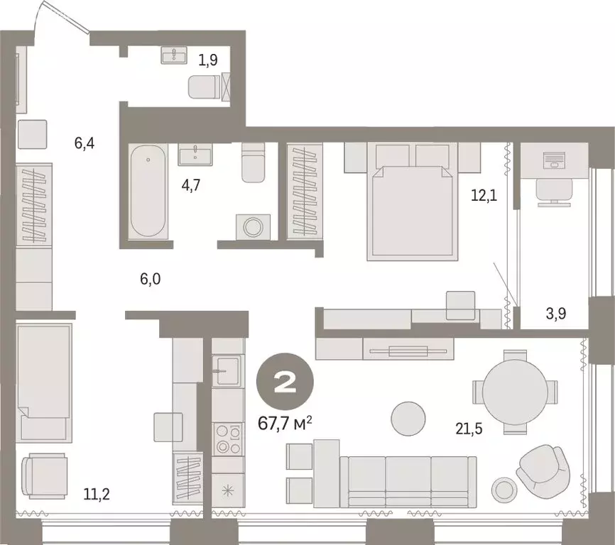 2-комнатная квартира: Тюмень, Краснооктябрьская улица, 4к3 (67.73 м) - Фото 1