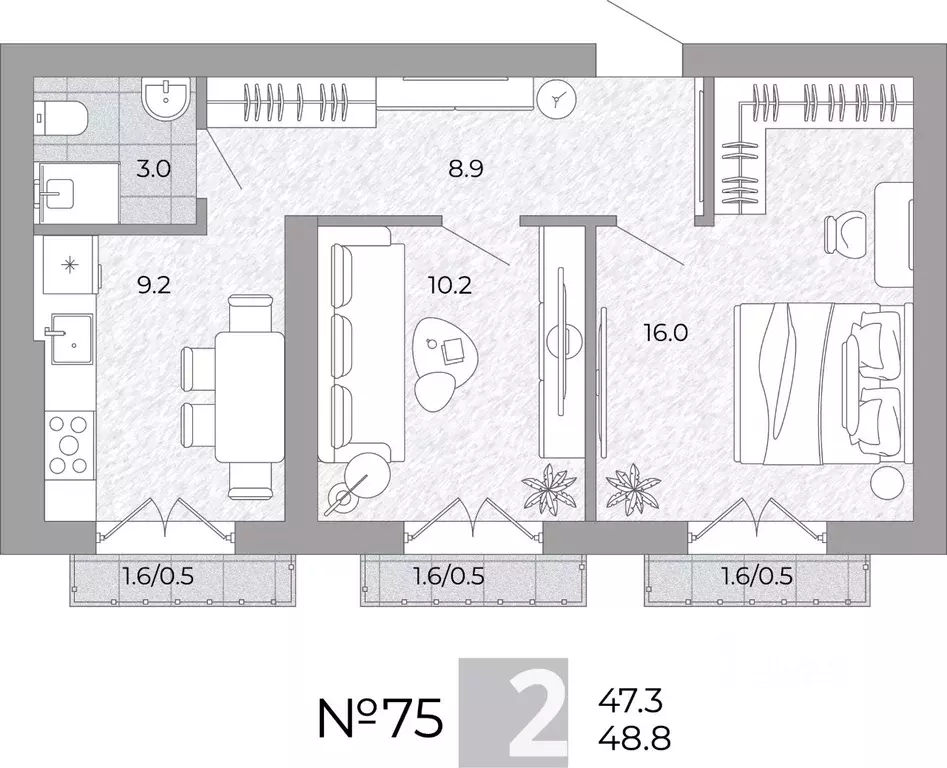 2-к кв. Калининградская область, Гурьевский муниципальный округ, пос. ... - Фото 1