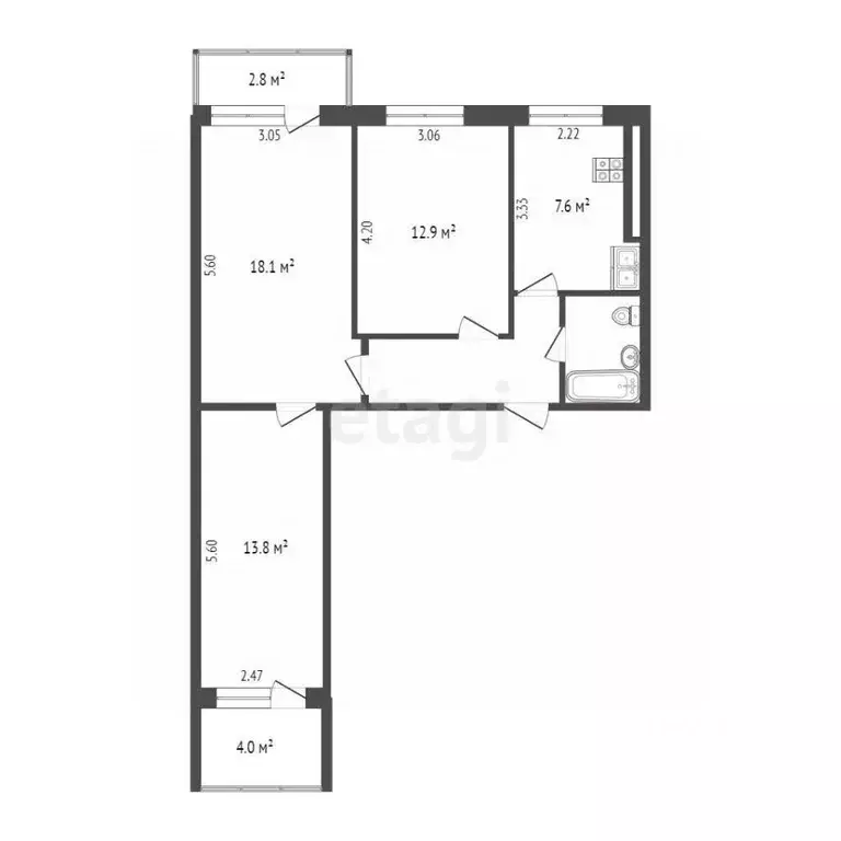 3-к кв. Самарская область, Самара Владимирская ул., 44 (60.4 м) - Фото 2