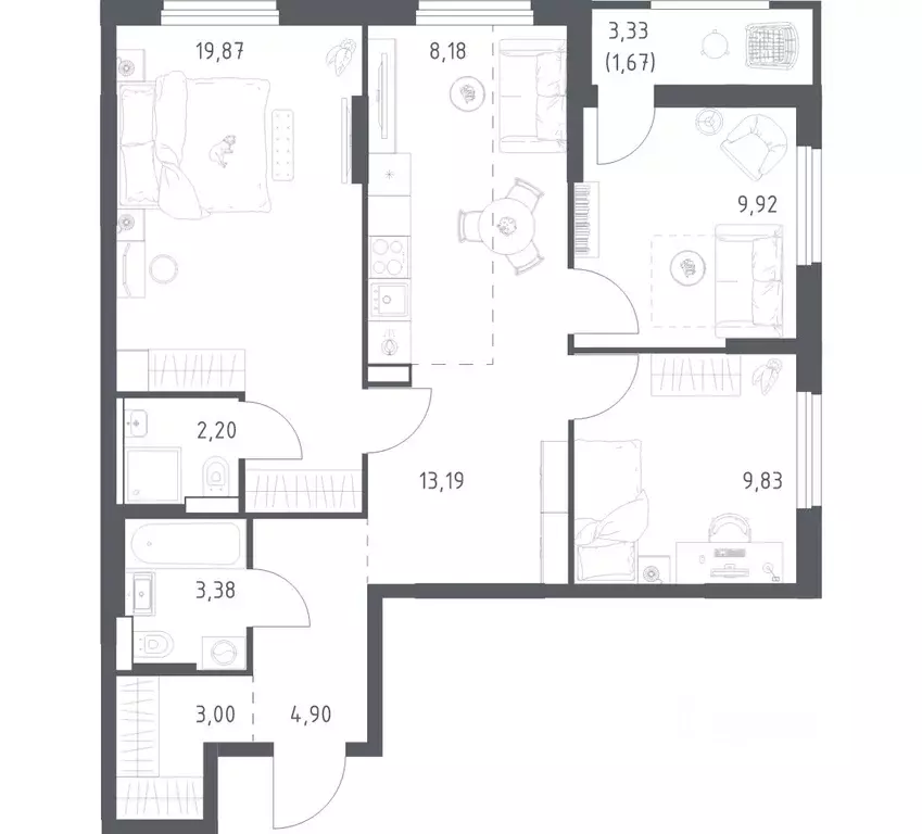 3-к кв. Башкортостан, Уфа ул. Минигали Губайдуллина, 8к9 (76.14 м) - Фото 1