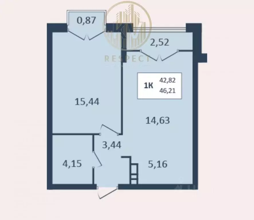 1-к кв. Ставропольский край, Кисловодск ул. Гастелло, 15 (42.82 м) - Фото 1