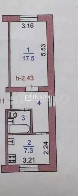 1-к. квартира, 33,7 м, 3/5 эт. - Фото 0