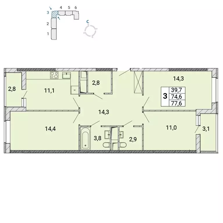 3-комнатная квартира: Балашиха, микрорайон Железнодорожный, улица ... - Фото 1