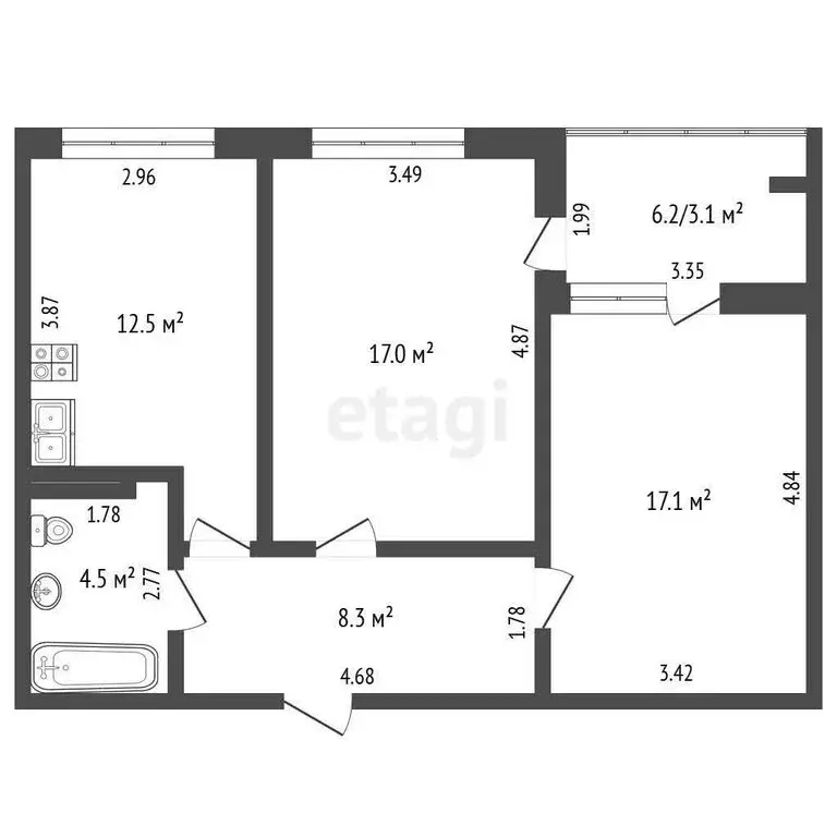 2-комнатная квартира: Анапа, улица Адмирала Пустошкина, 22к2 (65 м) - Фото 1