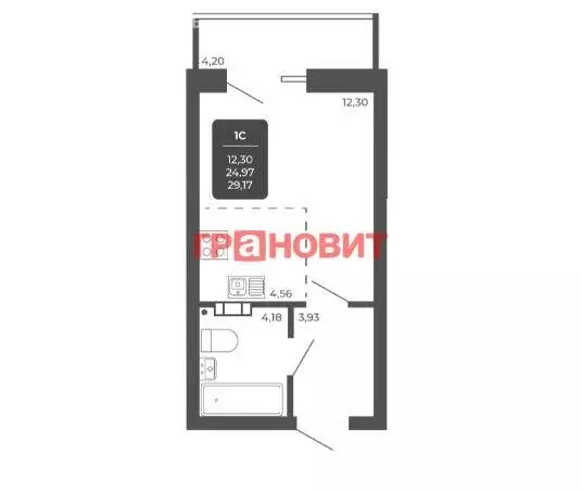 Квартира-студия: Новосибирск, Автогенная улица, 75 (29.17 м) - Фото 0