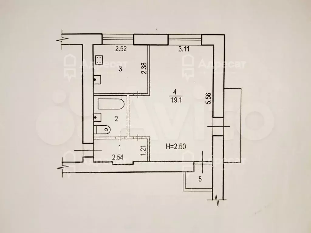 1-к. квартира, 32,4 м, 4/4 эт. - Фото 0