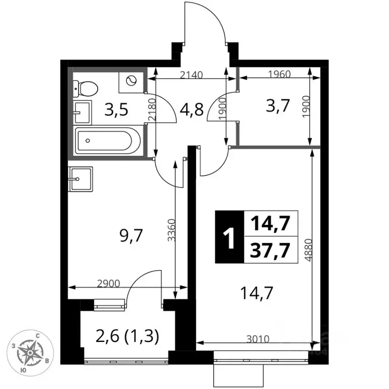 1-к кв. Московская область, Ленинский городской округ, д. Сапроново ... - Фото 1