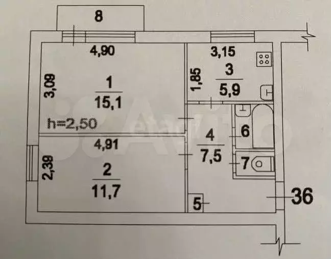 2-к. квартира, 42,7 м, 6/9 эт. - Фото 0