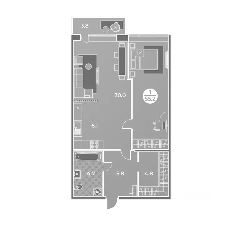1-к кв. Хакасия, Абакан ул. Генерала Тихонова, 14 (55.2 м) - Фото 1