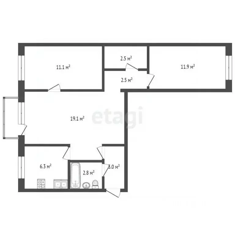 3-к кв. Ростовская область, Батайск Авиагородок мкр, 9 (56.0 м) - Фото 1