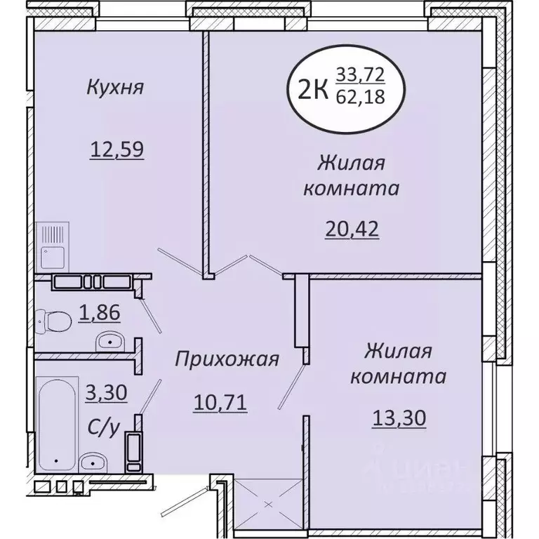 2-к кв. Новосибирская область, Новосибирск  (62.18 м) - Фото 0