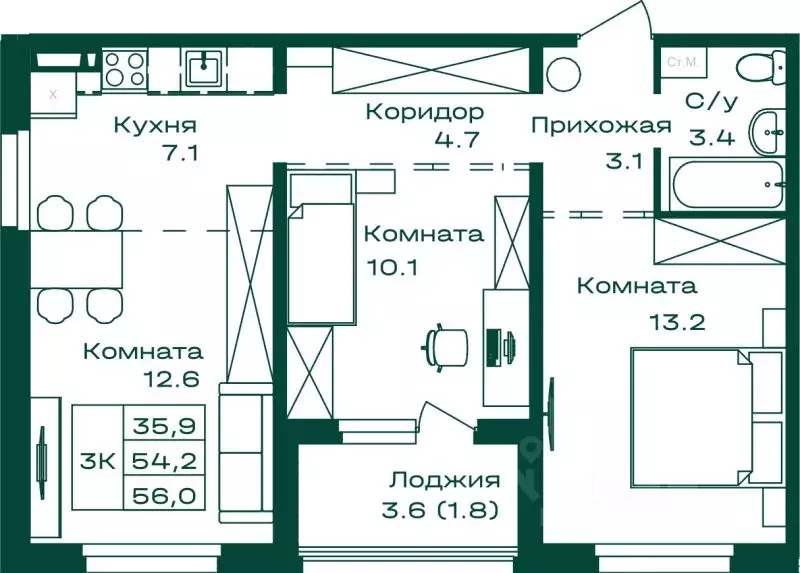3-к кв. Алтай, Майминский район, с. Майма Алтайская ул., 2АК1 (56.0 м) - Фото 0