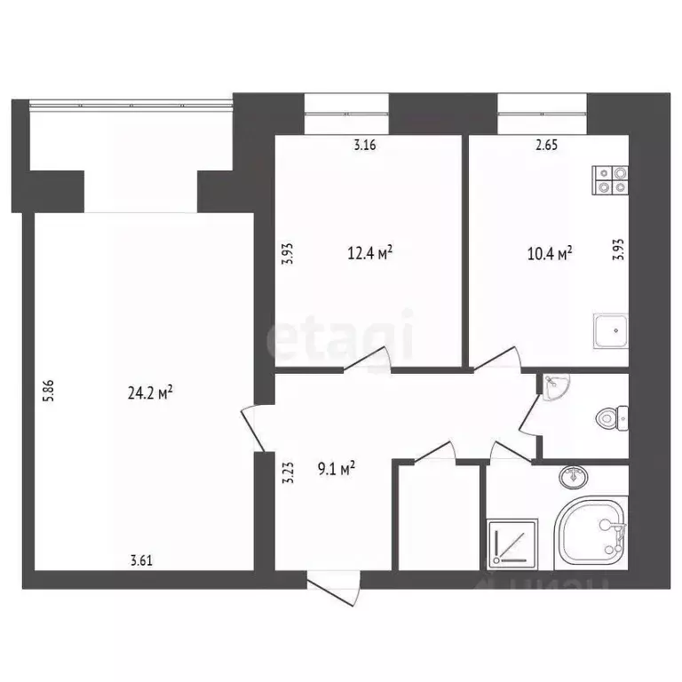 2-к кв. Вологодская область, Вологда Архангельская ул., 17А (63.8 м) - Фото 2