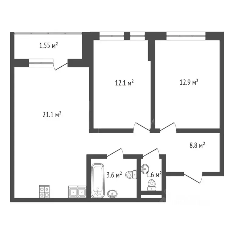 2-к кв. Тюменская область, Тюмень Полевая ул., 117к4 (61.6 м) - Фото 1