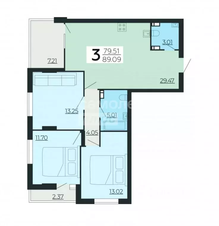 3-к кв. Липецкая область, Липецк ул. Качалова (89.09 м) - Фото 2