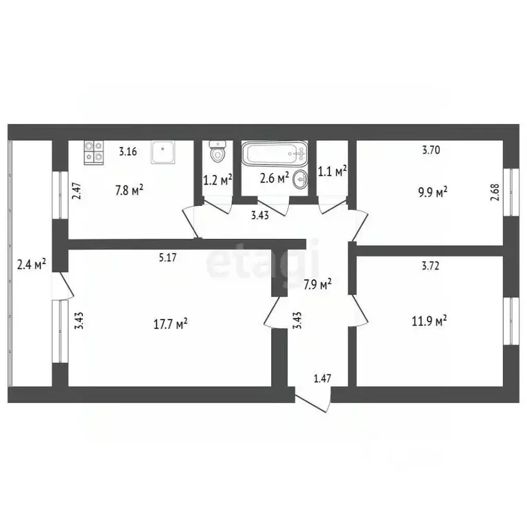 3-к кв. Мордовия, Чамзинский район, Комсомольский рп, 1-й мкр 47 (60.1 ... - Фото 2