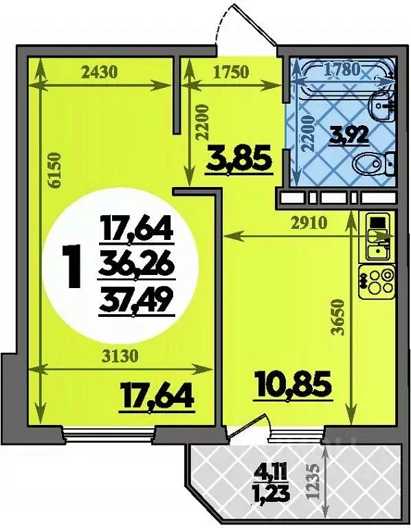 1-к кв. Краснодарский край, Краснодар пос. Березовый, ул. Имени ... - Фото 1