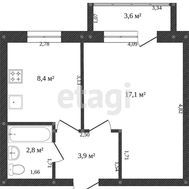 1-комнатная квартира: Ишим, Большая улица, 194 (32.2 м) - Фото 0